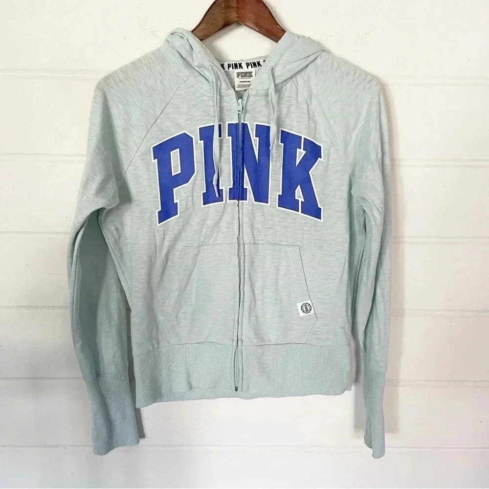 PINK Victoria’s Secret Full-Zip Thumb Holes Printed Hoodie Size Small